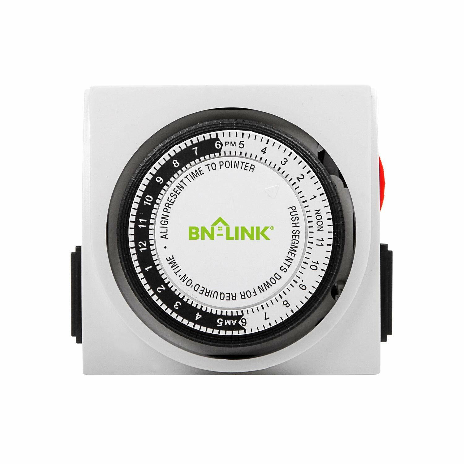 BN-LINK Heavy Duty Mechanical Timer Dual Outlet 24 Hours 3 Prongs Christmas