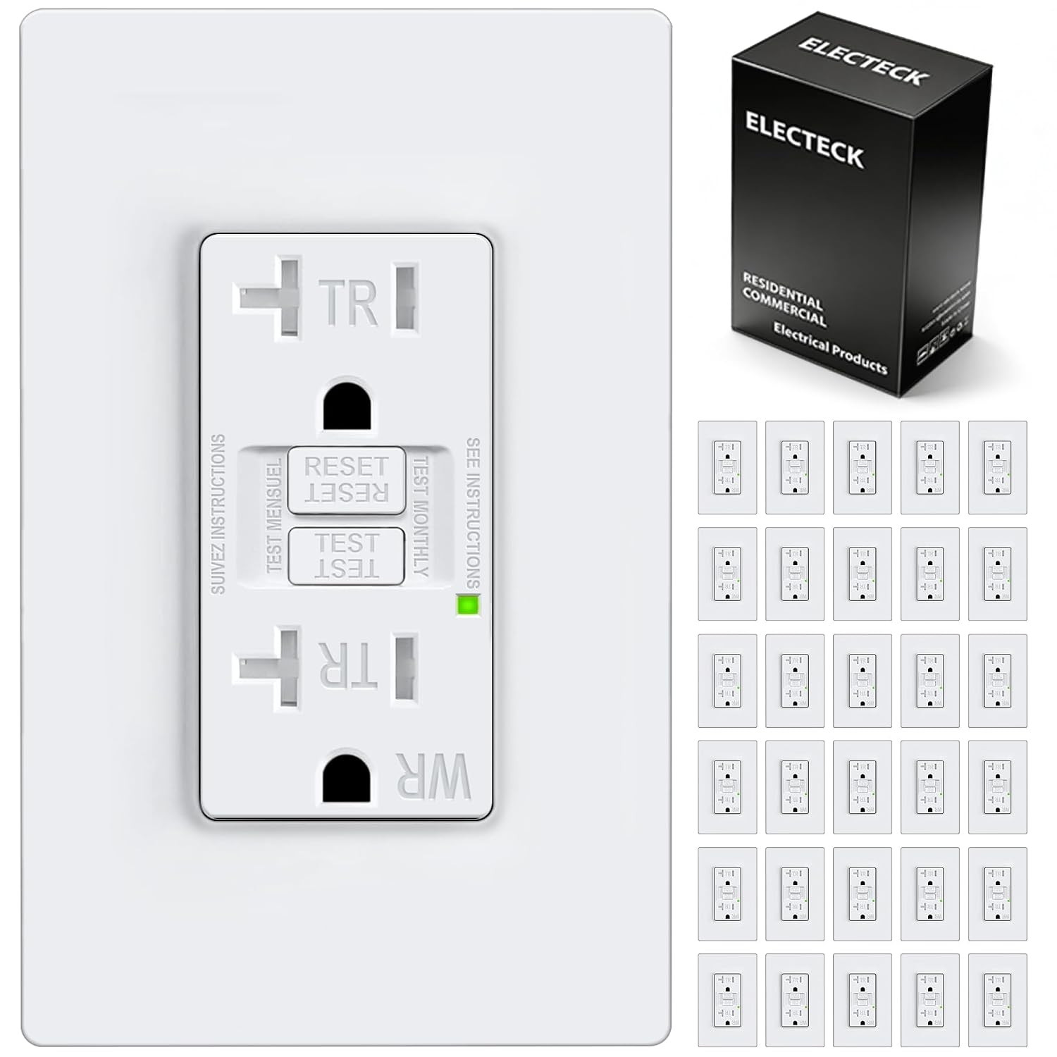 10 Pack GFCI Outlets 20 Amp, Outdoor Weather Proof (WR), Self-Test GFI Receptacl
