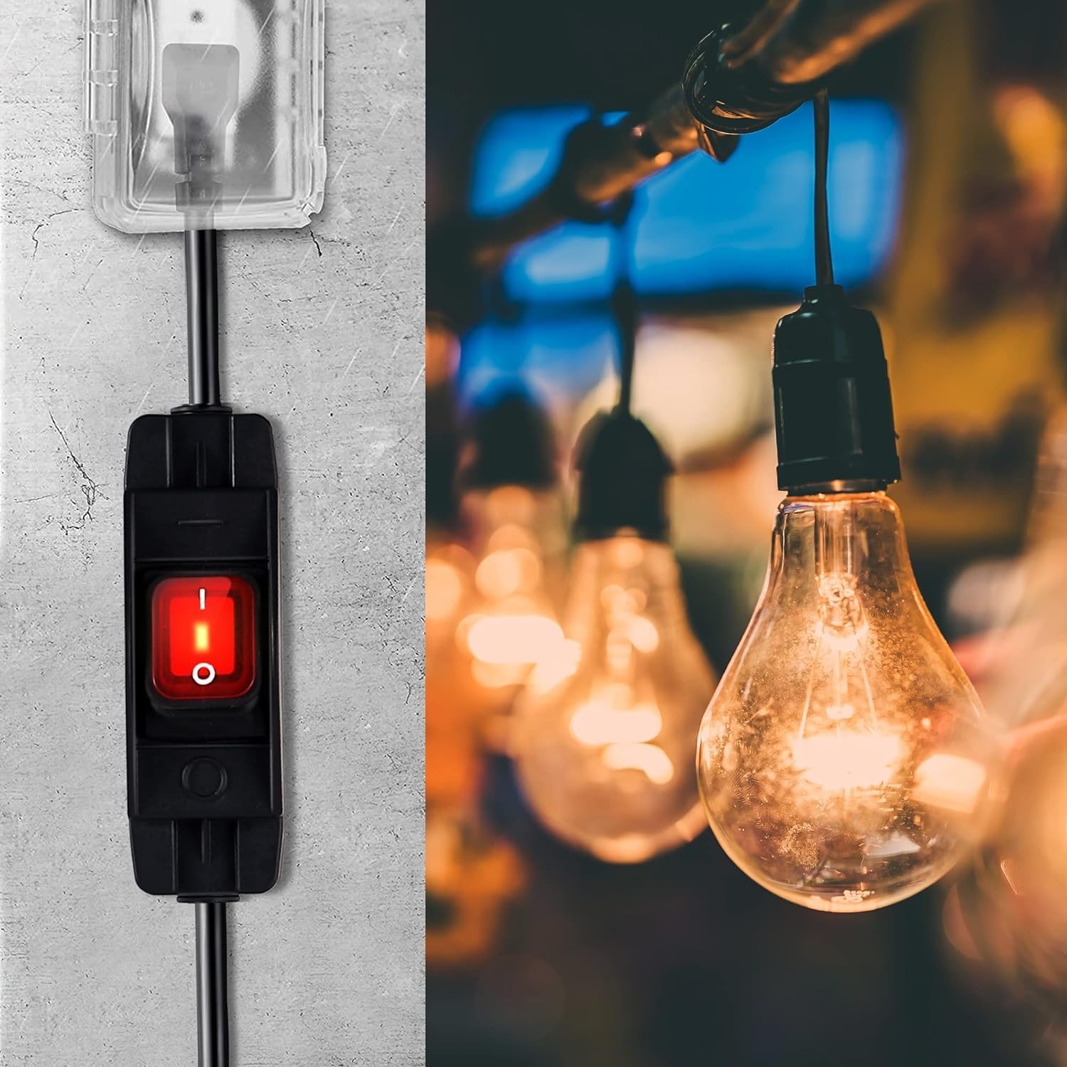 Outdoor Waterproof On/Off Switch Extension Cord, Heavy Duty 125v/250v Black SJTW