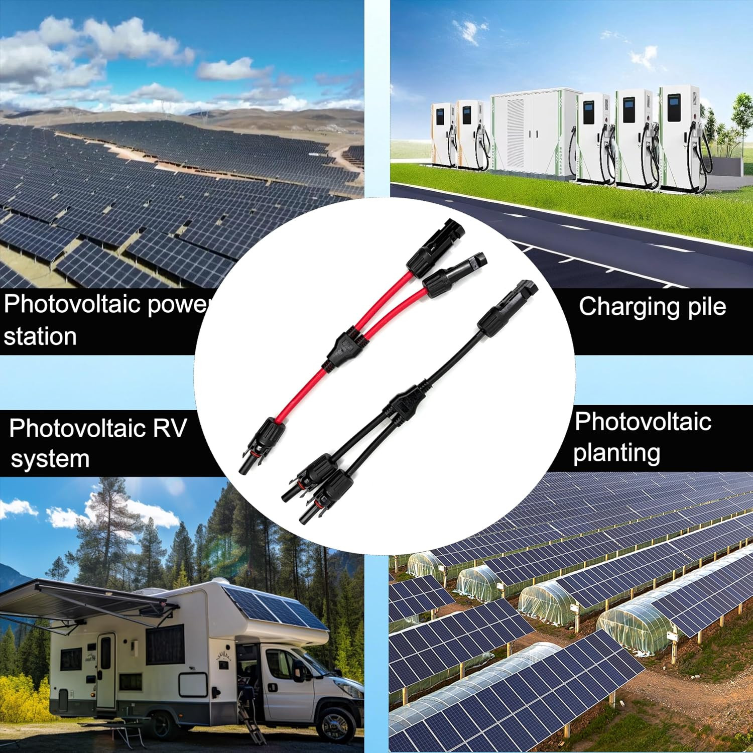 2 Pcs Solar Y Connectors 1-To-2, 10AWG Tinned Copper Wire MC4 Parallel Adapter (