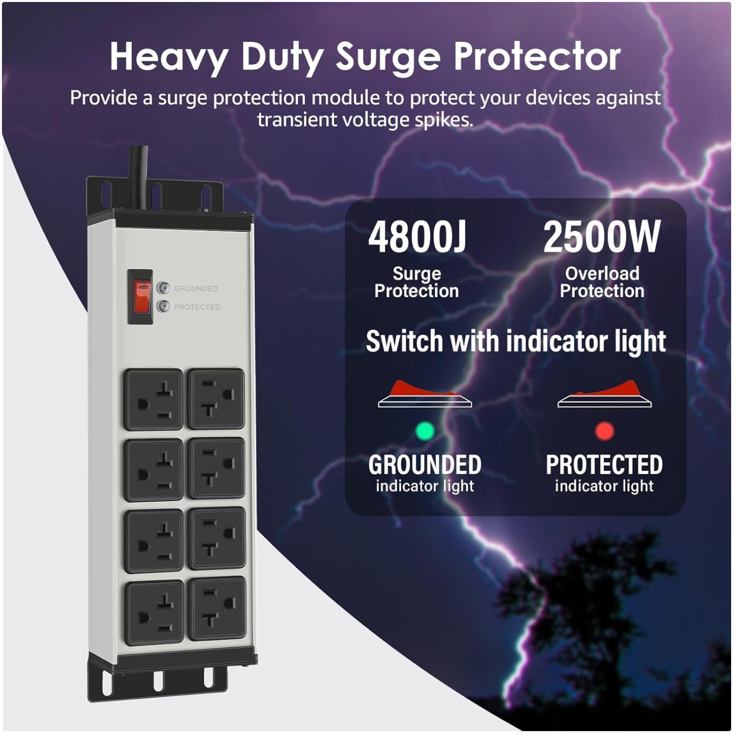Garage Workshop Industrial Power Strip Surge Protector 4800J
