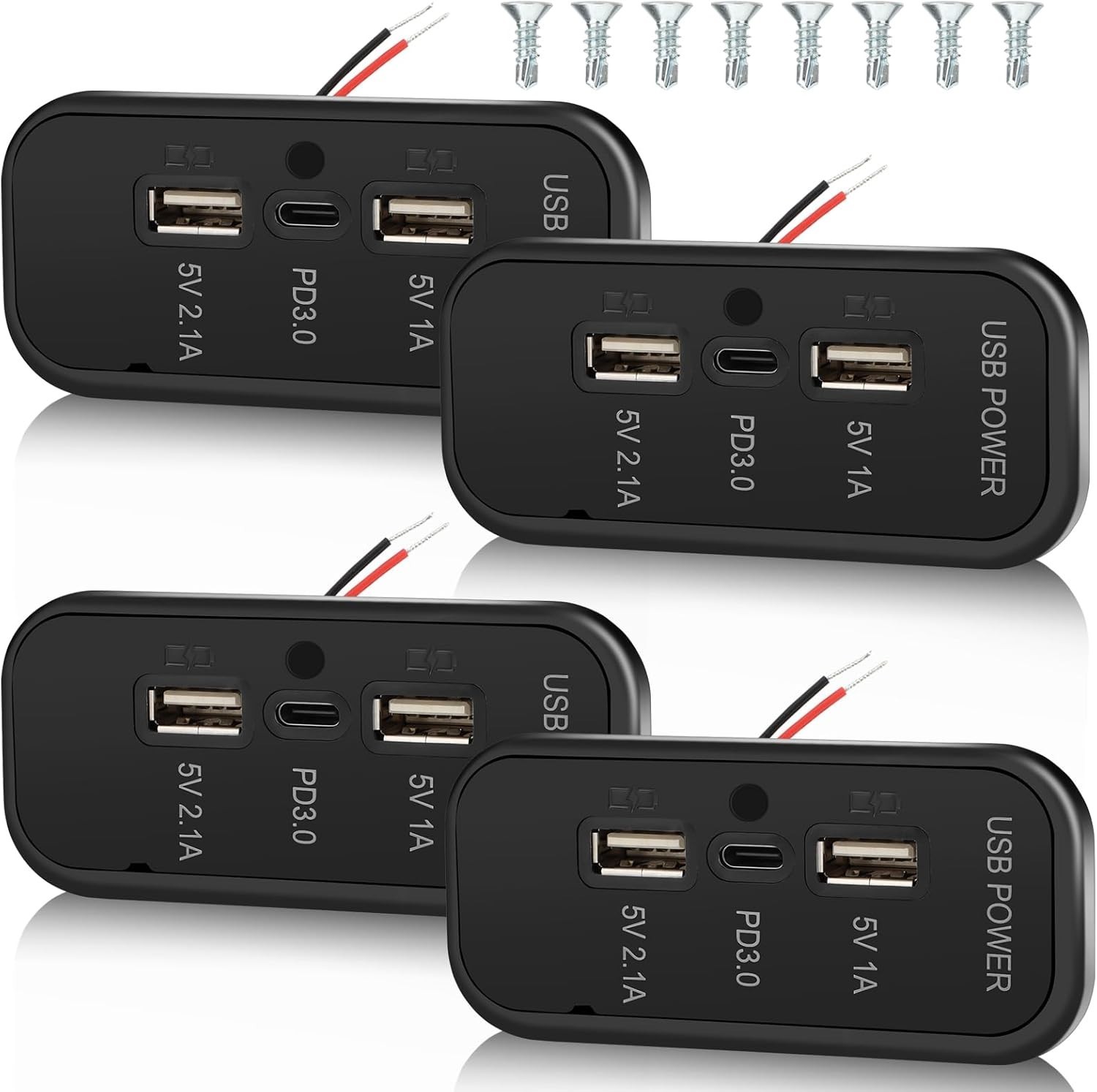 4PCS 3 Ports 12V RV USB Outlet 45.5W, PD3.0 Type-C Quick Charge & Dual A Port…