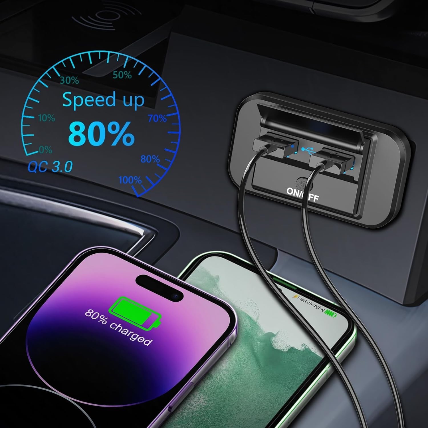 2 Pack 12V USB Outlet Dual Quick Charge 3.0 Car USB Ports: 12 Volt Power Outlet