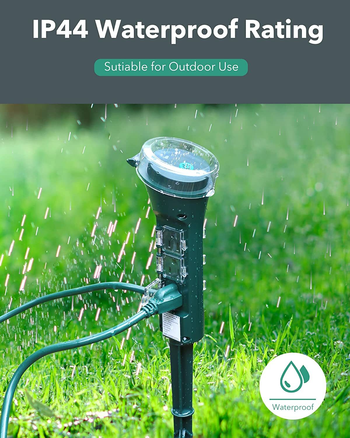 BN-LINK Outdoor 6ft Extension Cord Power Stake with 6 Outlets Weatherproof Cover