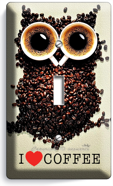 I LOVE HEART COFFEE BEANS OWL LIGHT SWITCH WALL PLATE OUTLET COVER KITCHEN DECOR