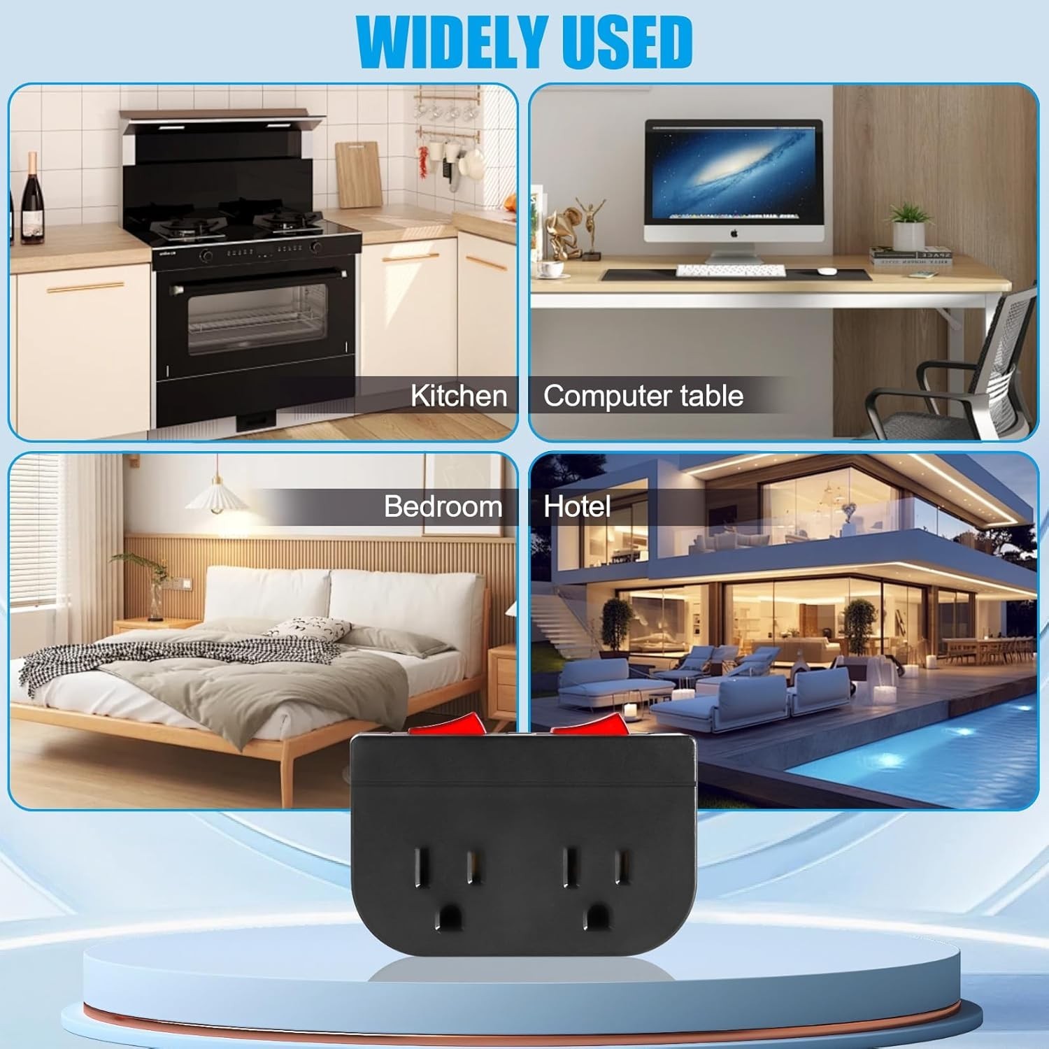 Grounded Outlet with Double on off Switch, 2 Port Electrical Outlet Plug Switch