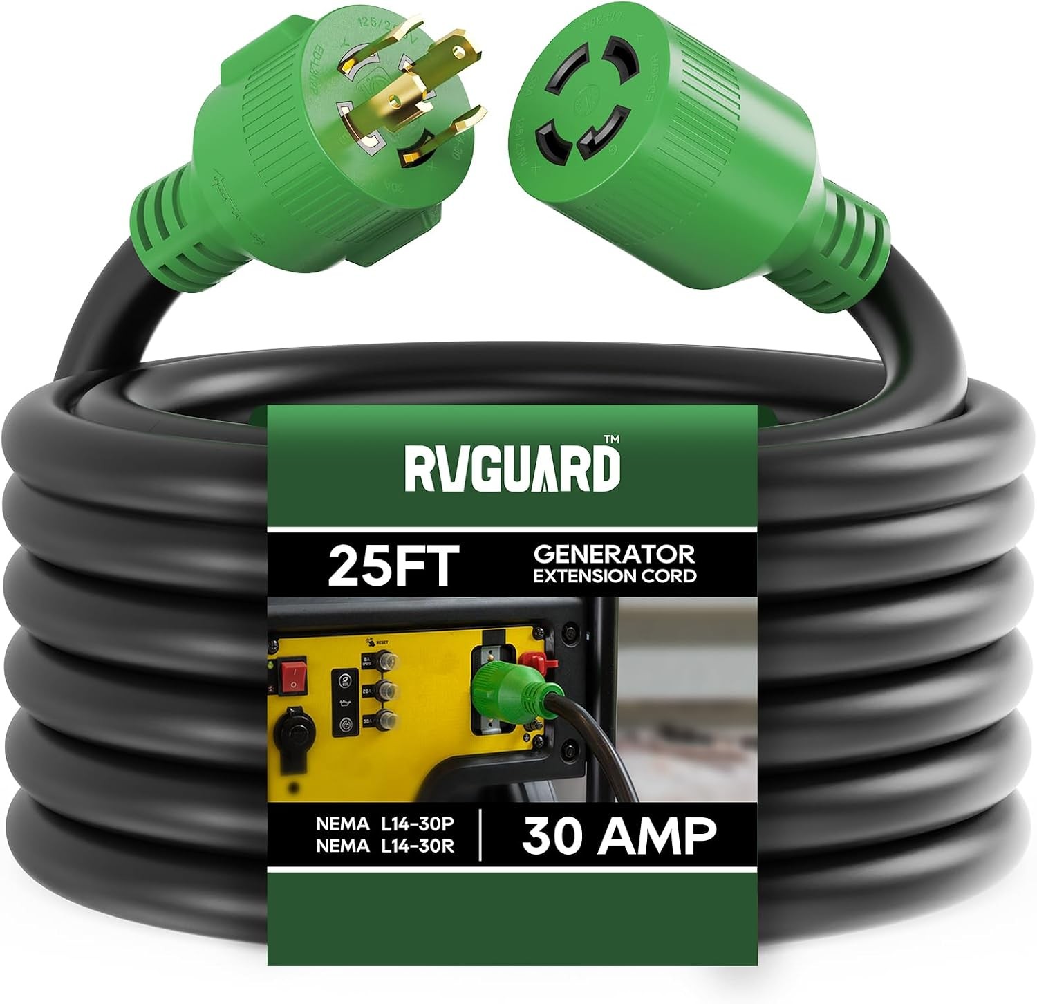 30 Amp 25 Foot Generator Extension Cord, NEMA L14-30P/L14-30R, 125/250V