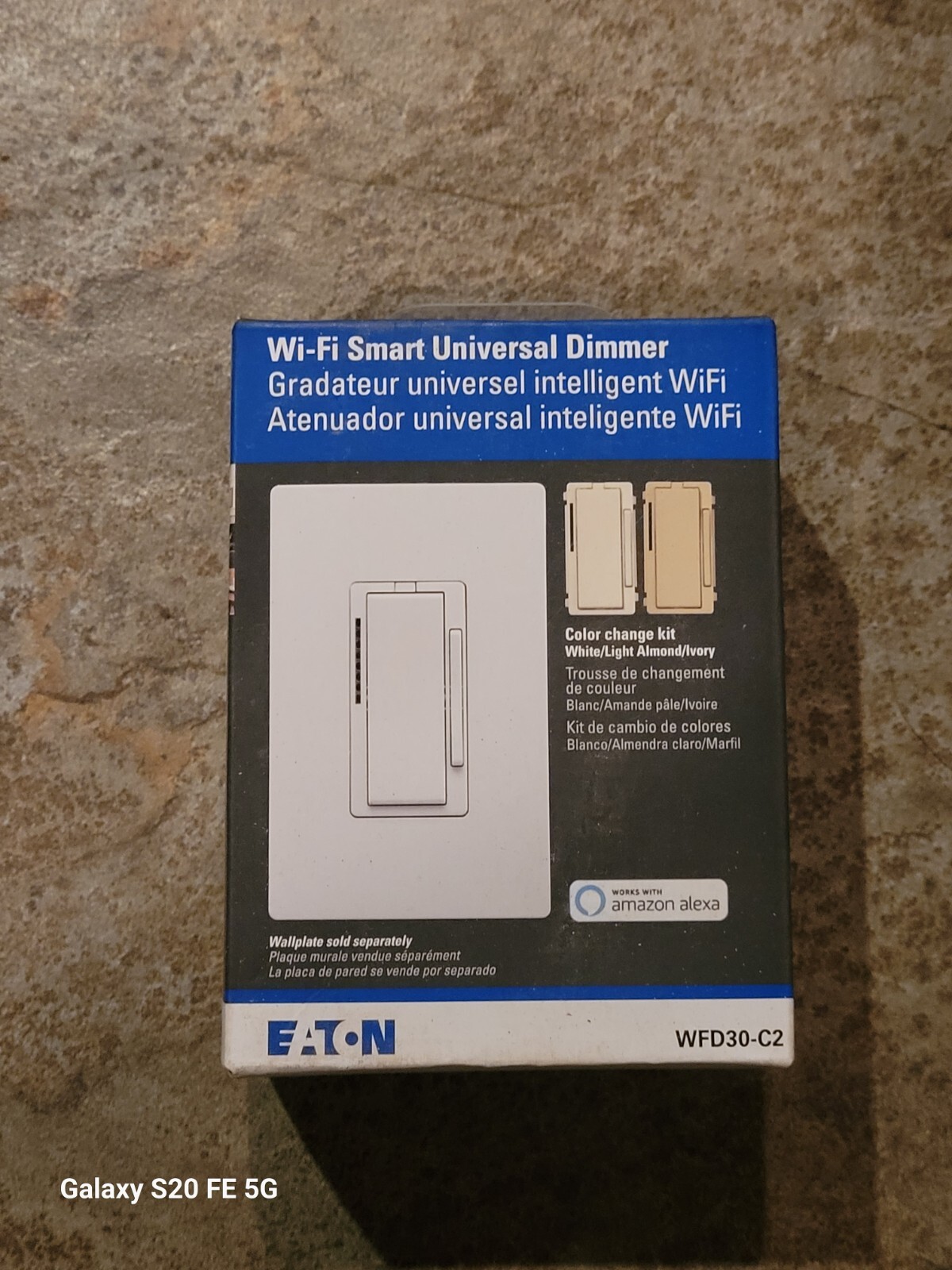 NEW Eaton WFD30-C2 Wi-Fi Smart Dimmer Switch with White/Light Almond/Ivory cover