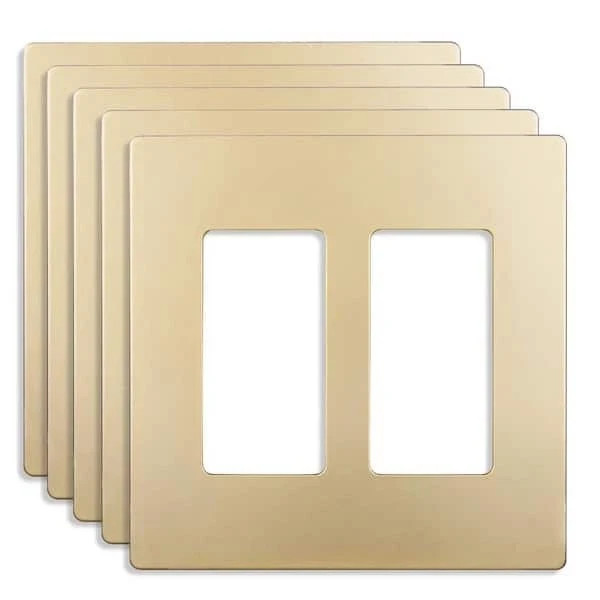 ENERLITES Gold 2-Gang, Decorator/Rocker, Plastic Polycarbonate Wall Plate (5-Pc)