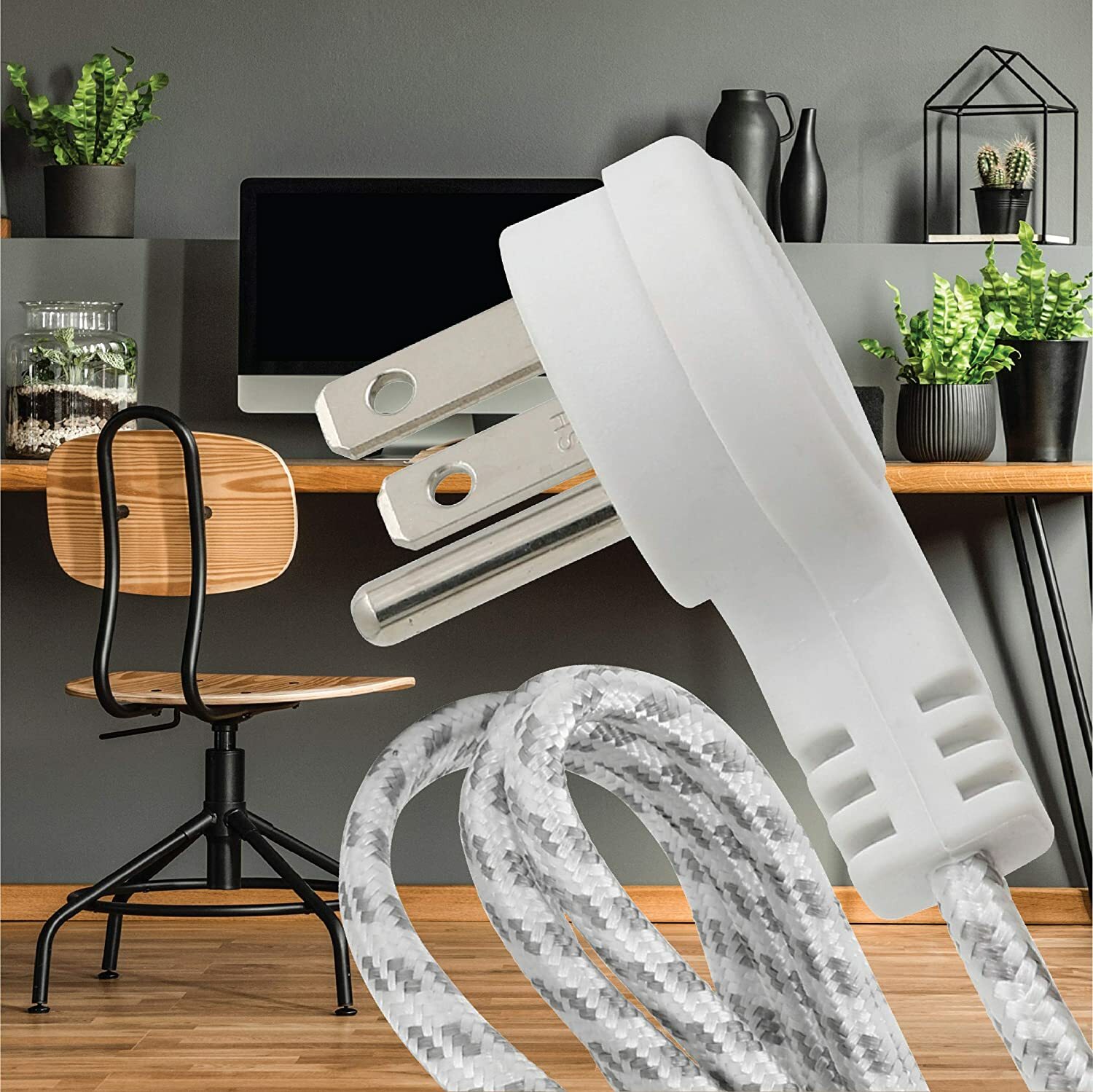 CP 6ft 16/3 SPT-2, 2-Outlet, 2 USB Charger Fabric Extension Cord, Gray, CP10055