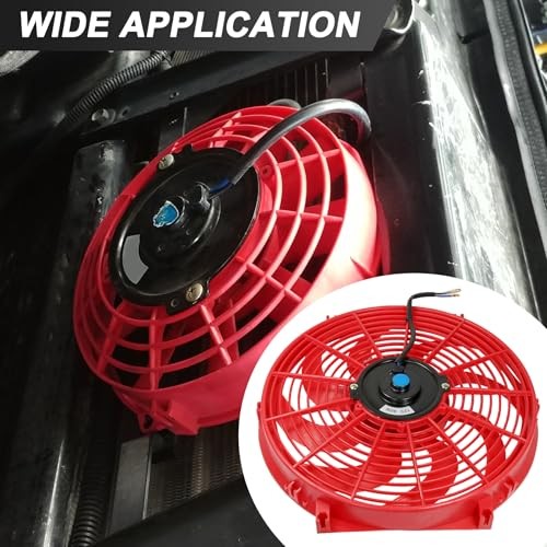 New 14″ Inch Universal Slim Fan Push Pull Electric Radiator 14 Inch Red