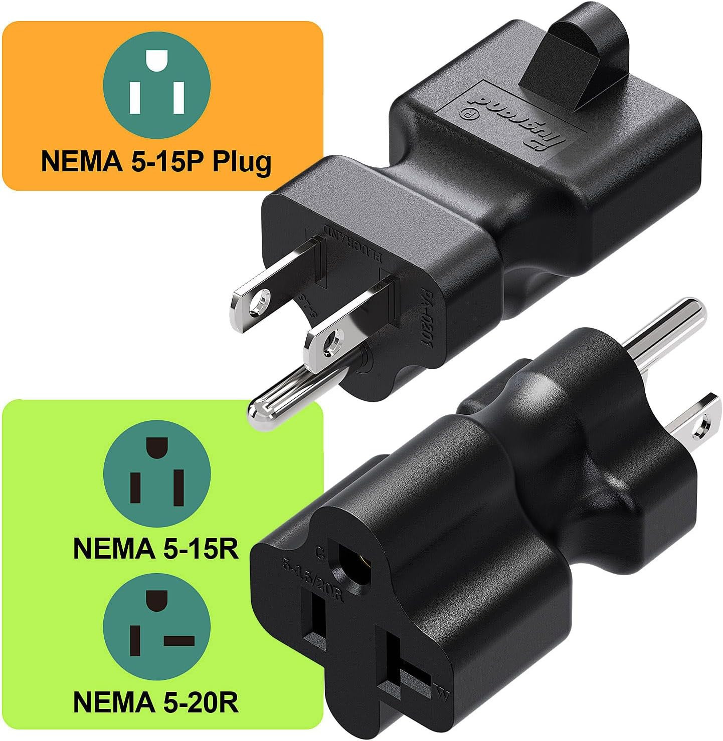5 Pack 15 Amp Household AC Plug to 20 Amp T Blade Power Adapter Converter