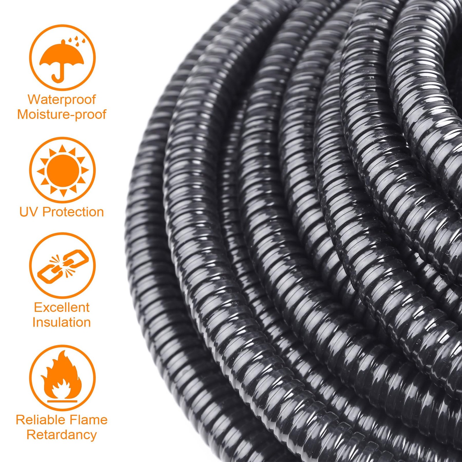 Qlvily 1/2 inch x 50 ft Flexible Electrical Conduit, PVC Coated 1/2″, Black