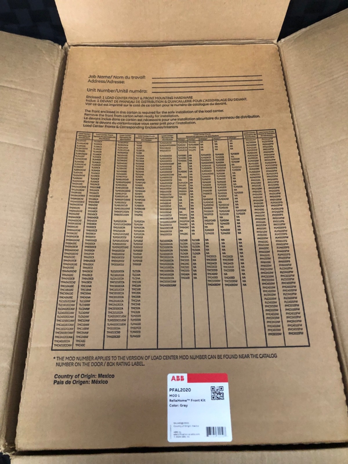 ABB PAL2020PA 20A 2-Pole PowerMark Gold Load Center Panel New Open Box