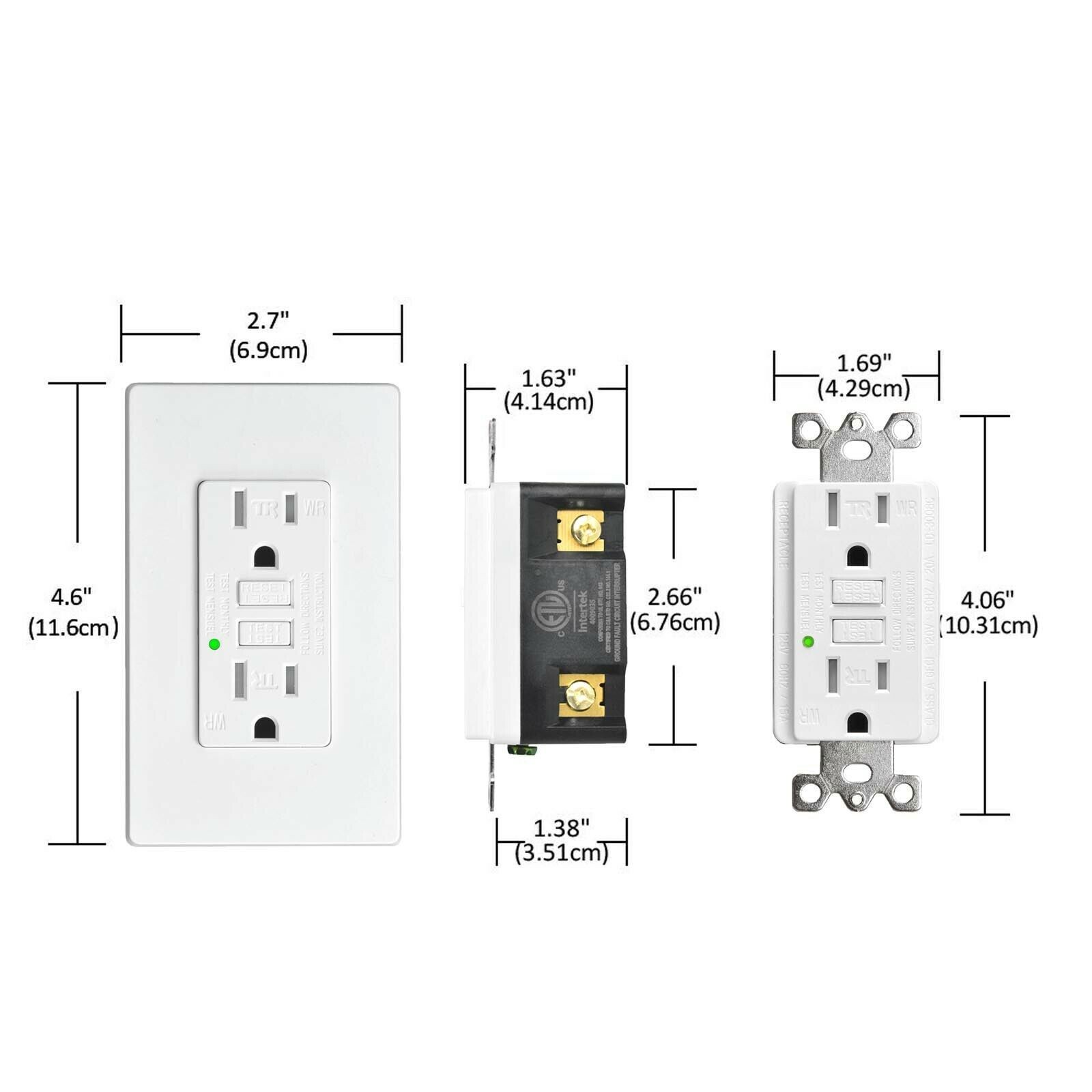 3-Pack 15 Amp GREENCYCLE GFI Electrical GFCI Outlet, Wall Plate Included White