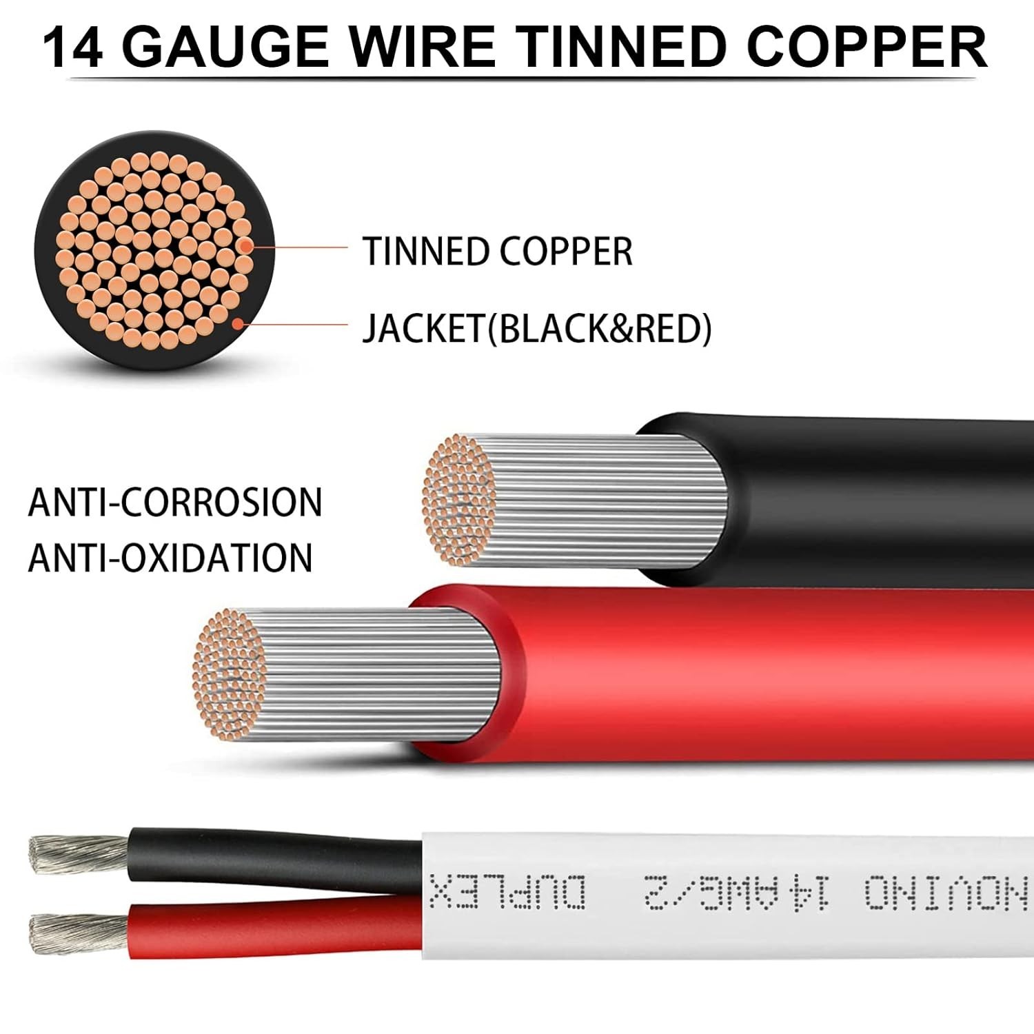 14 AWG Marine Grade Duplex Wire 200ft Tinned Copper Red & Black Cable