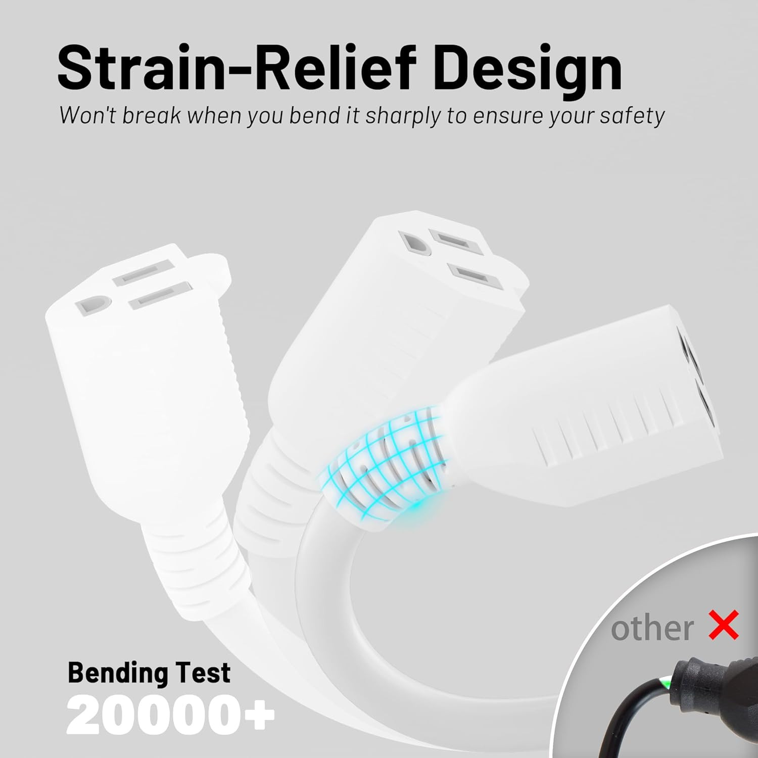 16/3 White Indoor Outdoor Extension Cord 6 Ft 2 Pack Waterproof, Extension Cord