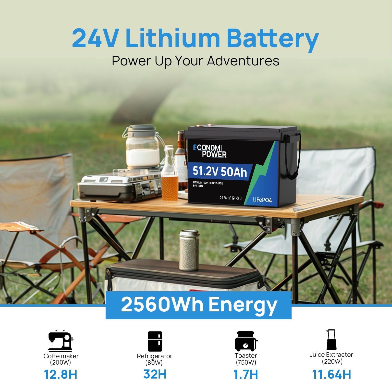 2560Wh 48V 50Ah LiFePO4 Battery with 50A BMS for Home Solar Off-Grid Golf Cart