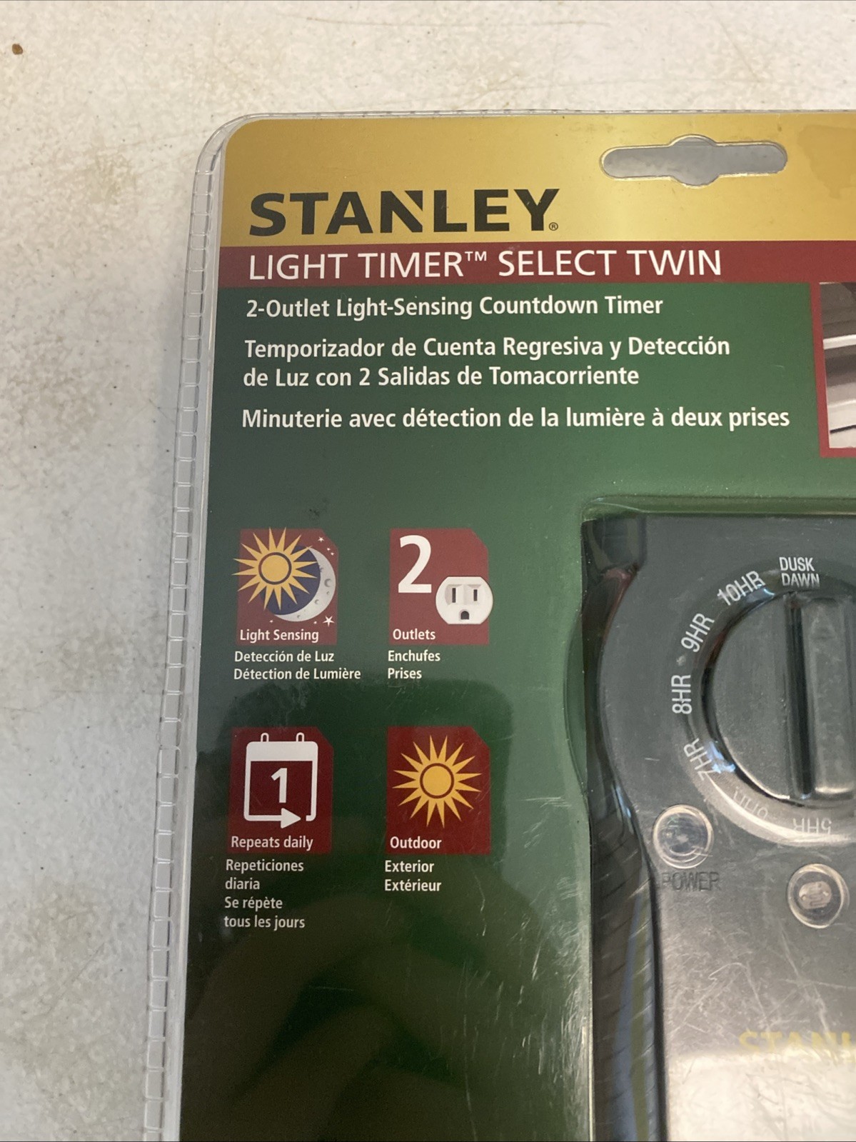 Stanley Light Timer Select Twin 2 Outlet Light Sensing Countdown Timer New