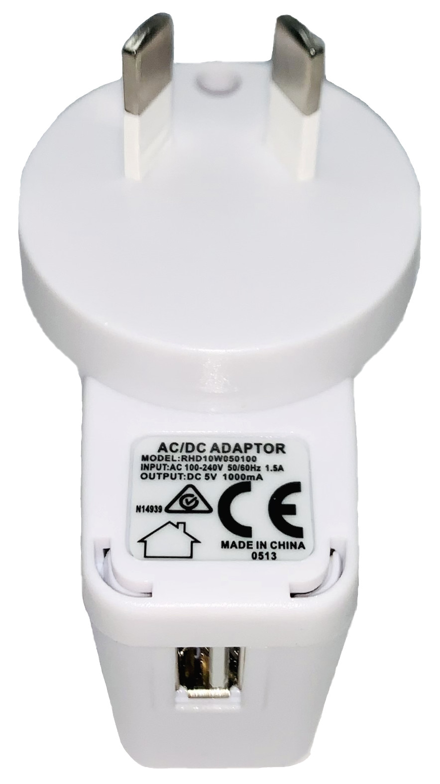 World Travel Angle USB Plug Type I AC/DC Adapter Australia New Zealand China Wht