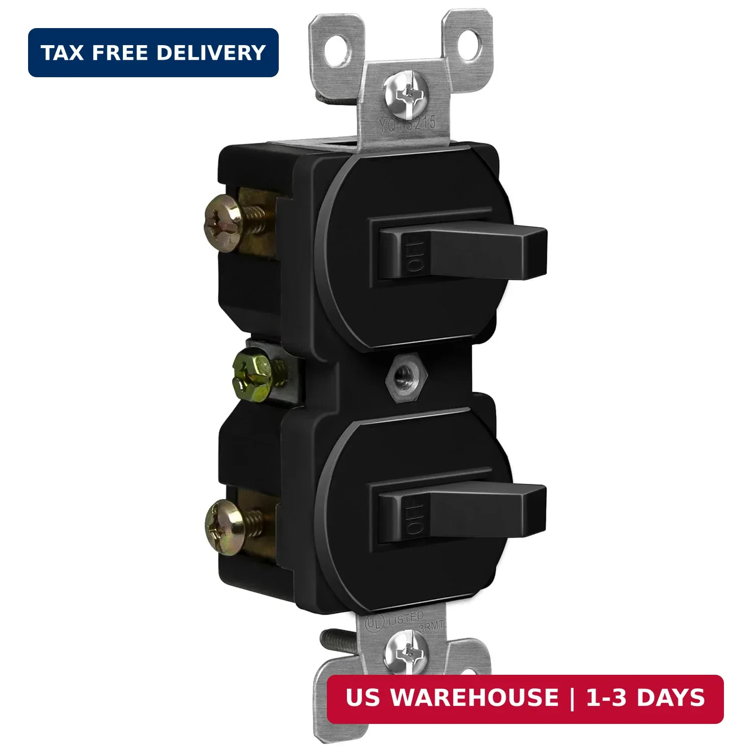 Black Double Toggle Light Switch 15A 120V UL Listed Residential Grade 82150-BK