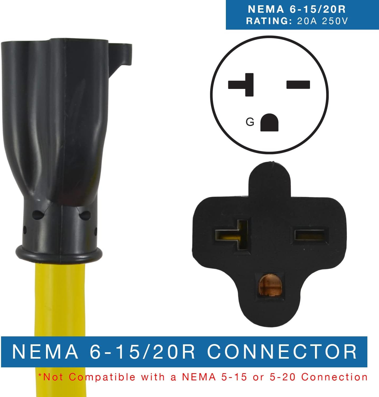 Conntek 25F620 NEMA 6-20 Extra-Heavy Duty Extension Cord, 20 Amp 250 Volt, 25-Fe
