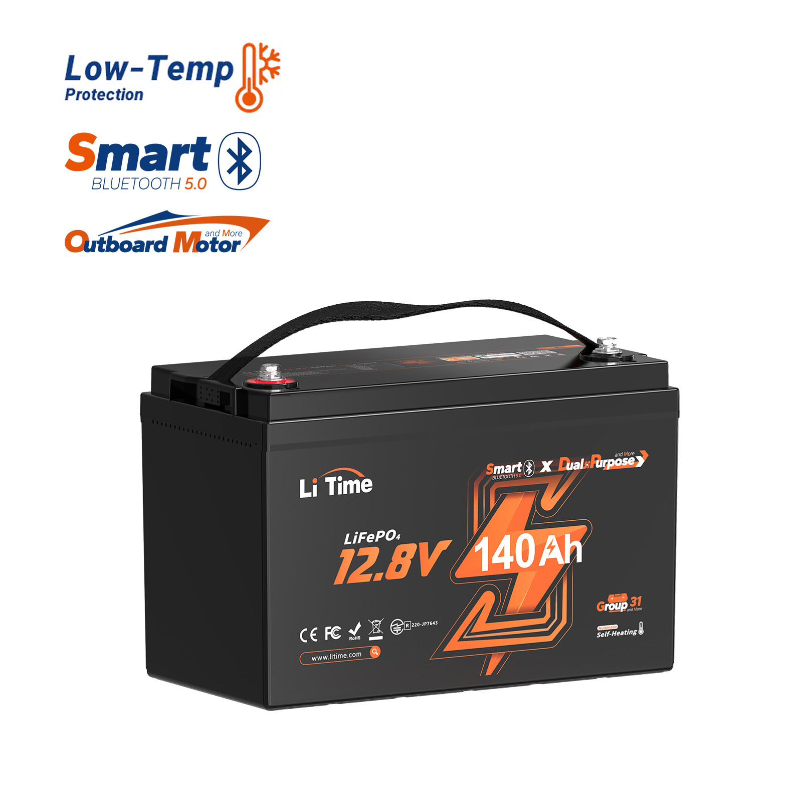 LiTime 12V 140Ah Dual Use LiFePO4 Starting Battery CCA 900 For Outboard Motor