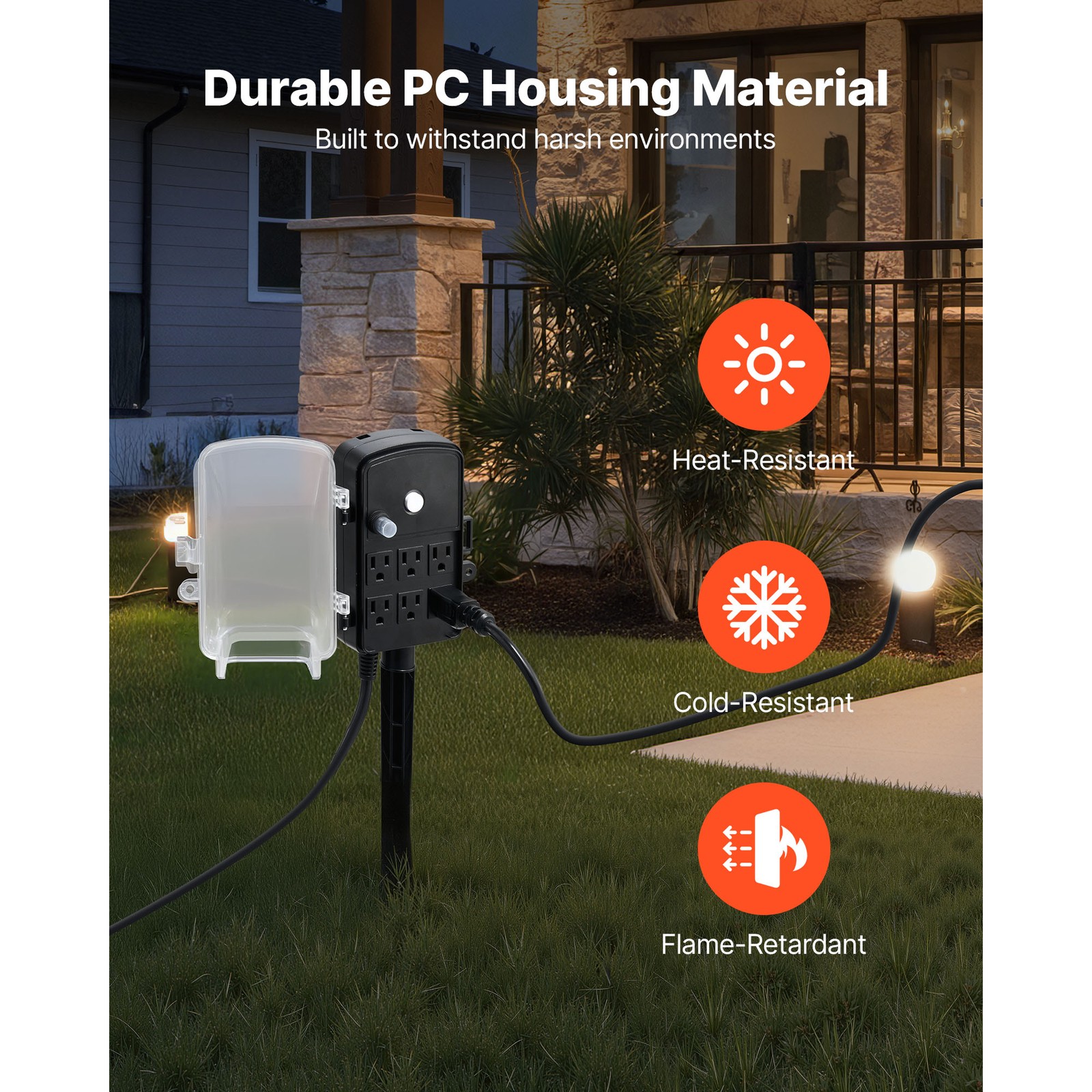 Uimoso Outdoor Power Stake with 6 Outlets and 50 FT Weatherproof Extension Cord