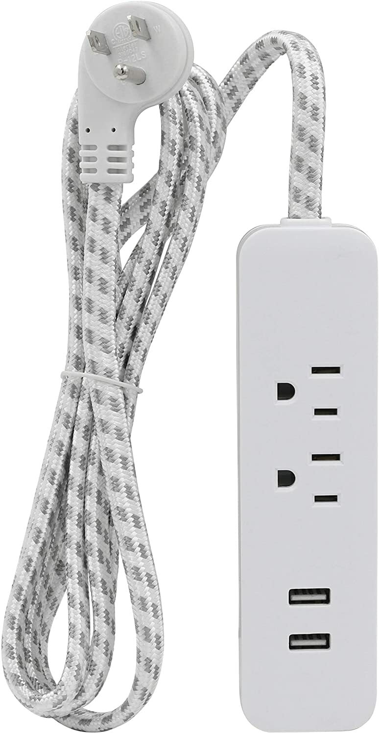CP 6ft 16/3 SPT-2, 2-Outlet, 2 USB Charger Fabric Extension Cord, Gray, CP10055