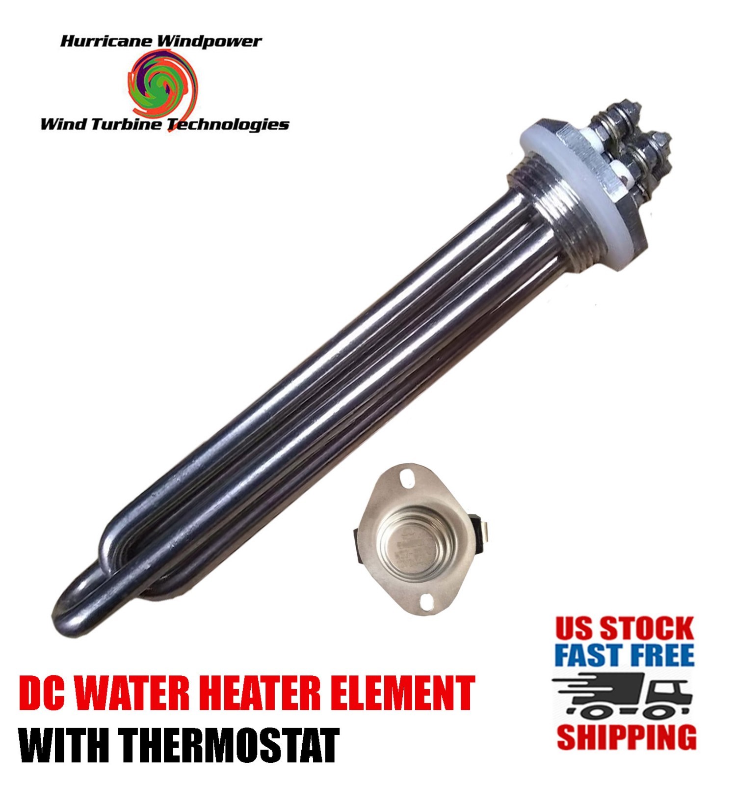 DC Water Heater Element 12 Volt 300 Watt with Thermostat 140 Degrees F