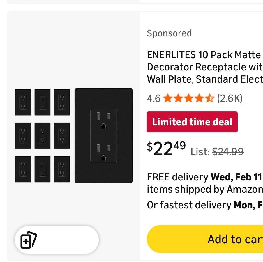 10 Pack Matte Black Decorator Receptacle with Screwless Wall Plate, Standard