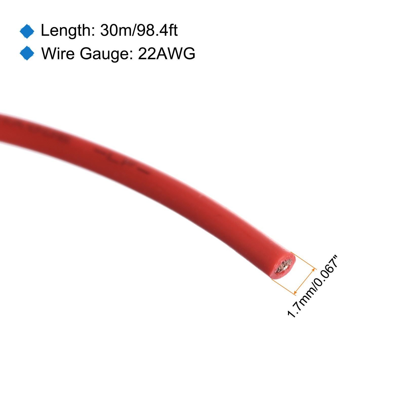 22AWG Stranded Wire Hookup 30M/100ft Red Electrical Wire UL1007 Spool