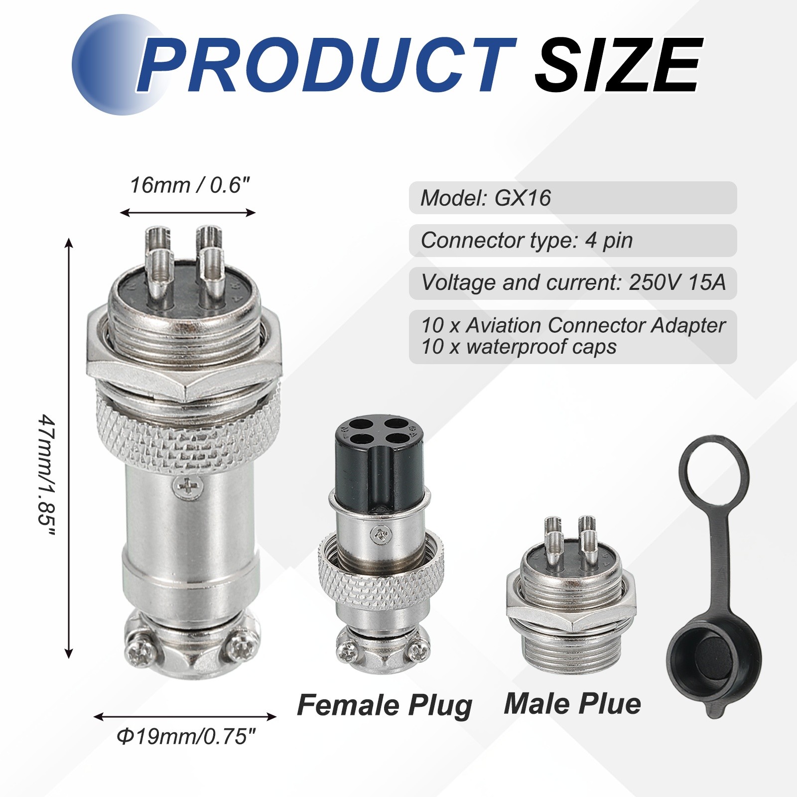 10Pcs 4 Pin Aviation Connector 250V 15A 16mm Metal Circular Connectors Silver