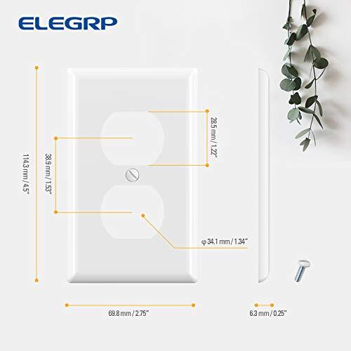 ELEGRP Duplex Receptacle Wall Plate, 1-Gang Standard Size 10 Pack Glossy White