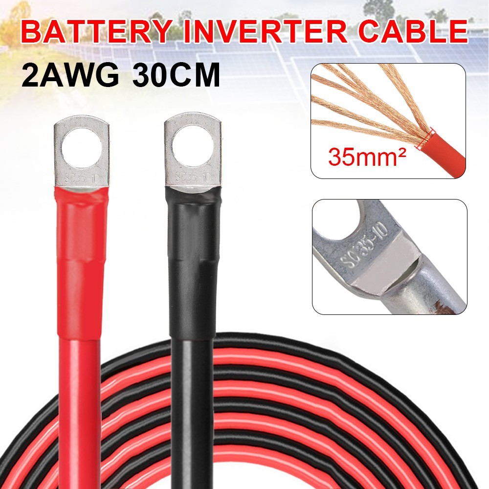2AWG Battery Cable Pure Copper Battery Inverter Cables with 3/8in Lugs Both Ends