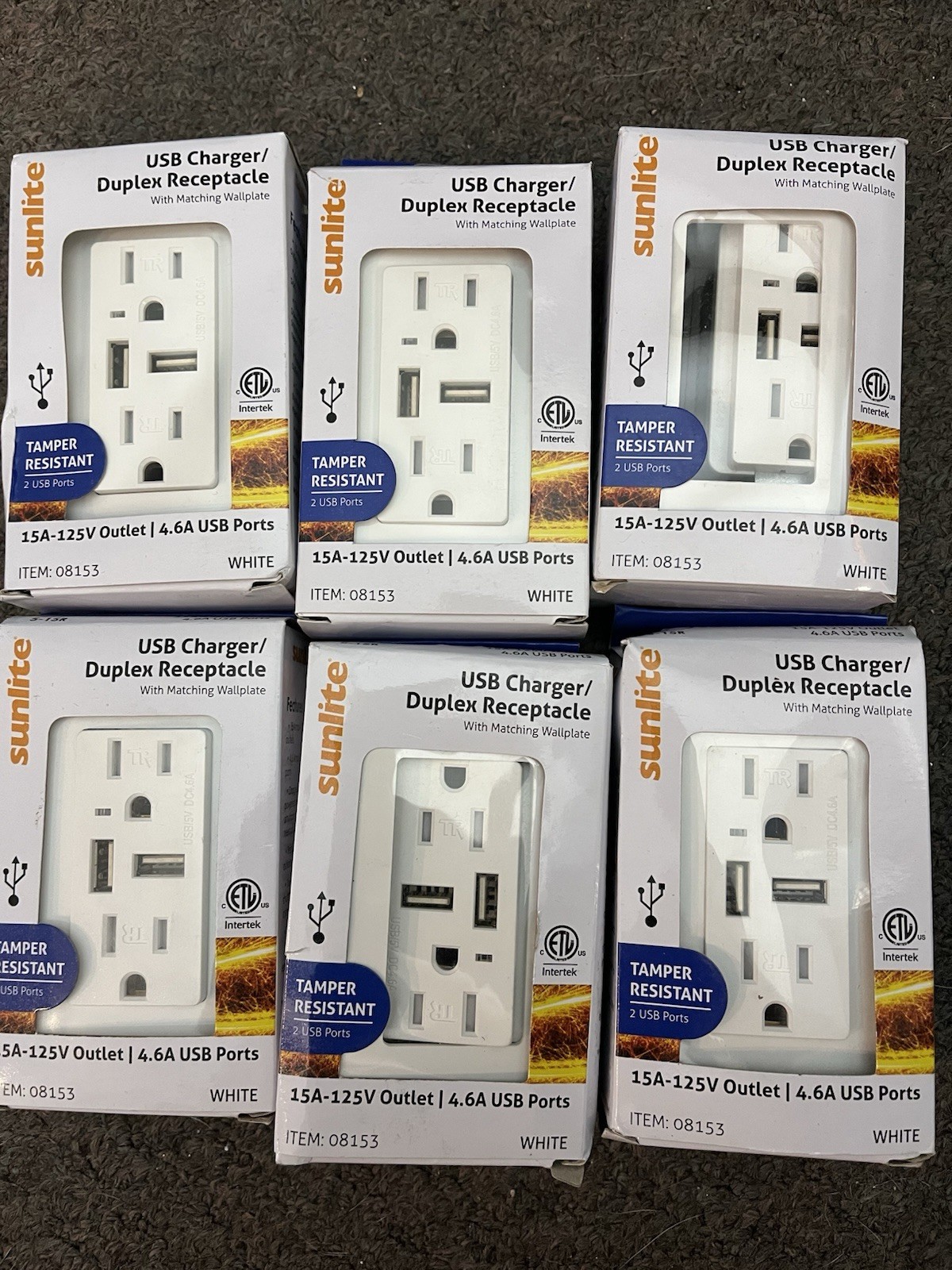 Sunlite Item 08153 USB Duplex Charger/duplex Receptacle lot of 6