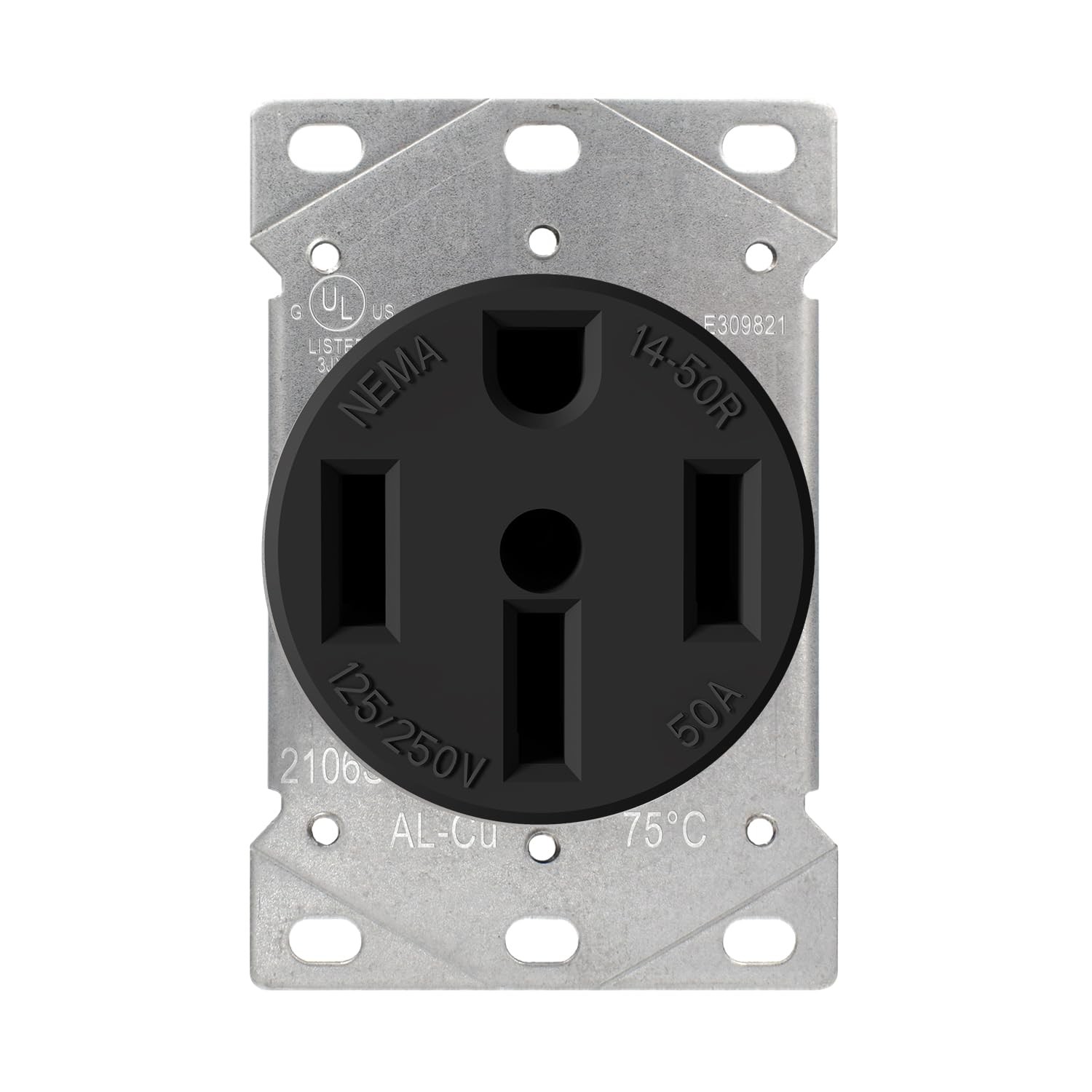 NEMA 14-50R 50 Amp 125/250 Volts 3 Pole, 4 Wire Grounded Flush Mount Range Ou…