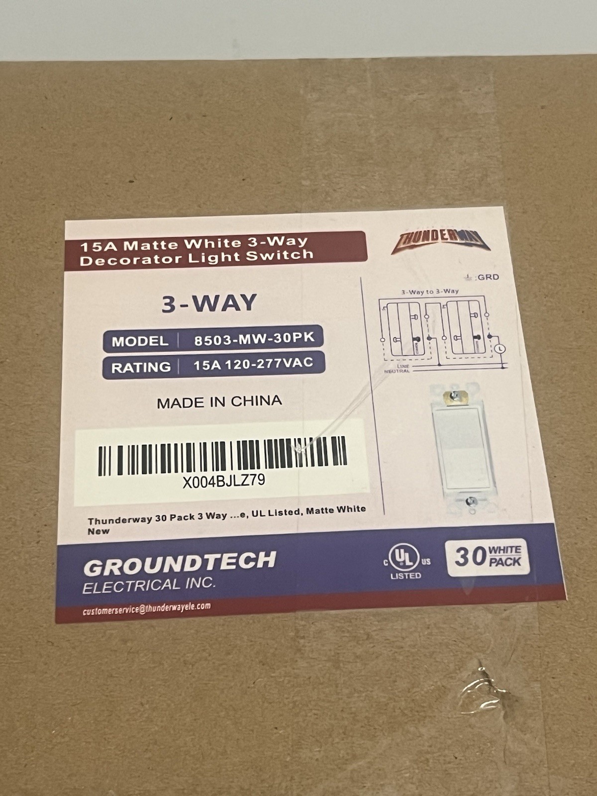 30 Pack Matte White 3 Way Decorative Light Switch, 15Amp, 120V/277V, AC NEW