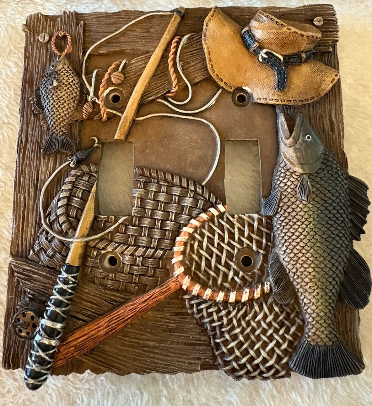 Vintage Fishing Themed Double Toggle Light Switch Wall Plate Cover
