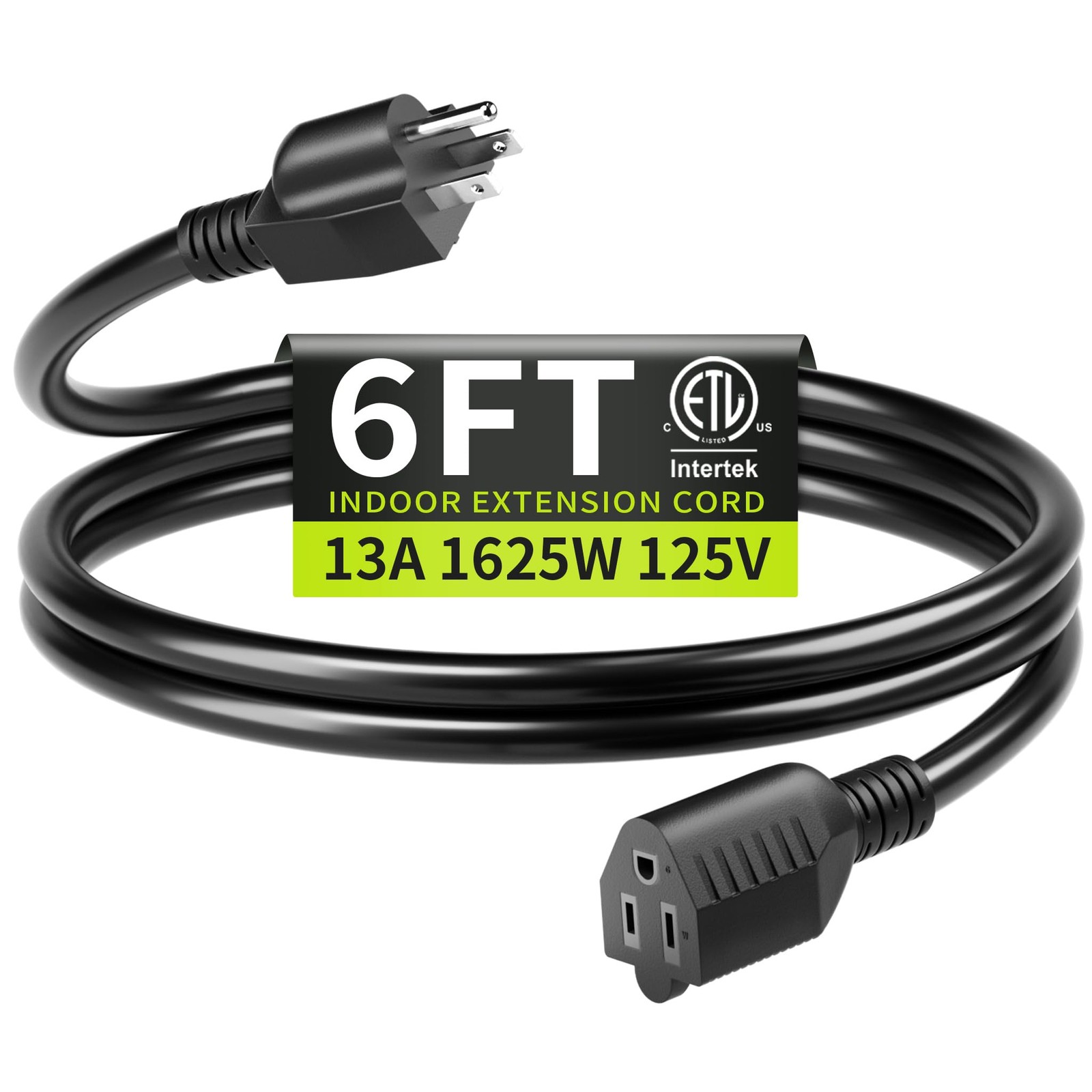 16/3 Black Extension Cord 6 FT Indoor, Short Extension Cord for Laptops, Coff…