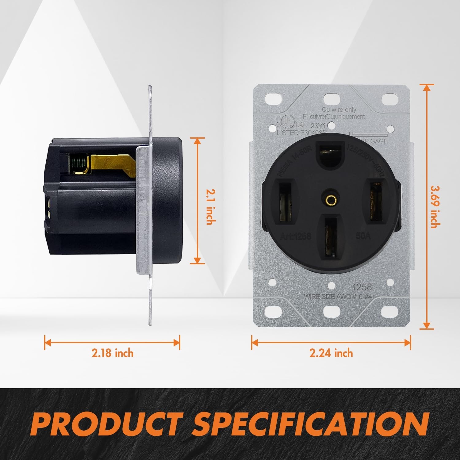 NEMA 14-50R Receptacle 50 Amp Flush Mounting Outlet，3 Pole, 4 Wire 125/250V