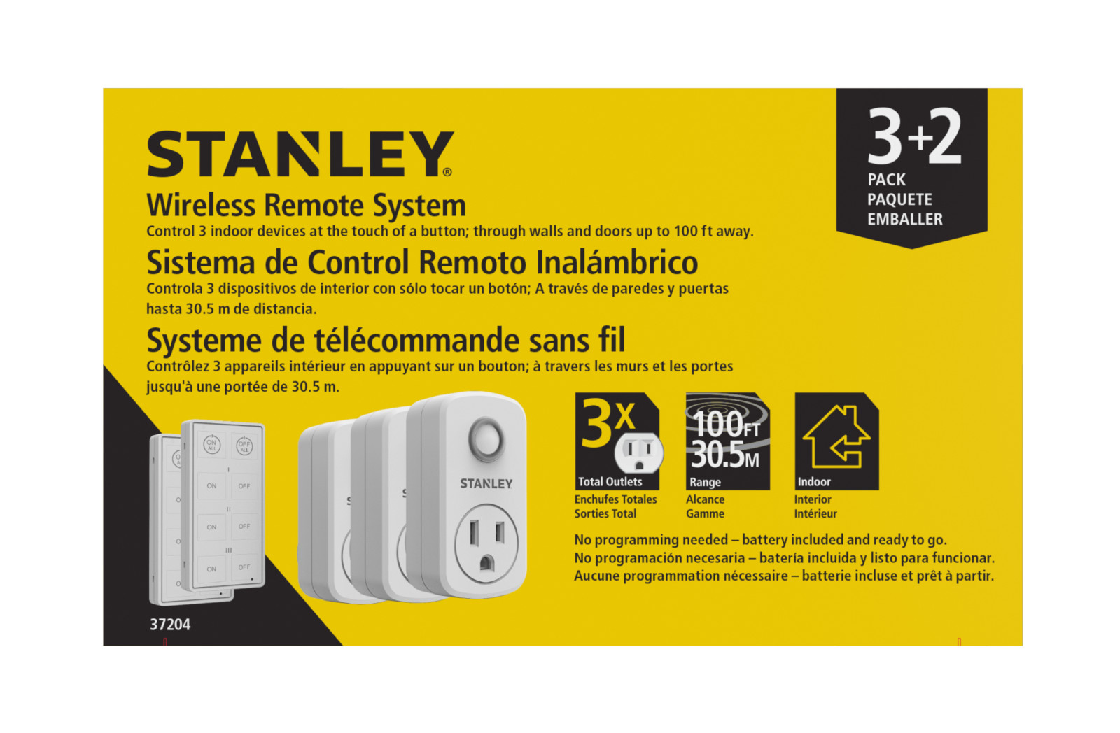 STANLEY Wireless Remote Control Outlet Plugs with 2 remotes and 3 sockets Indoor