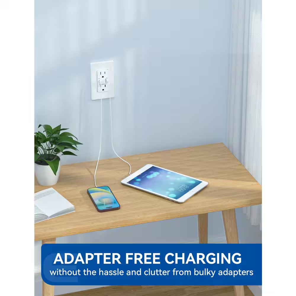 20W USB Wall Outlet with Type a and Type C USB Ports for Power Delivery and Quic