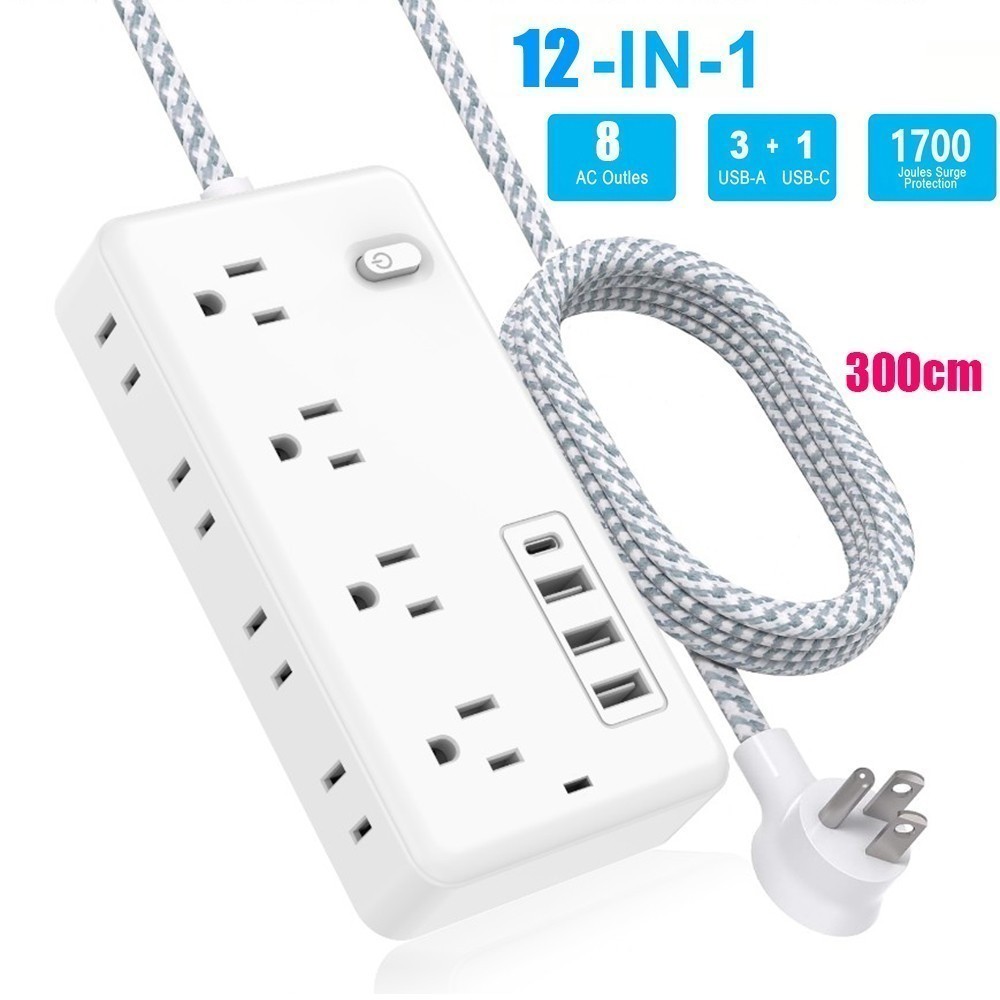 Wall Mountable USB Surge Protector Power Strip with USB Ports 6/8 Outlet Plugs