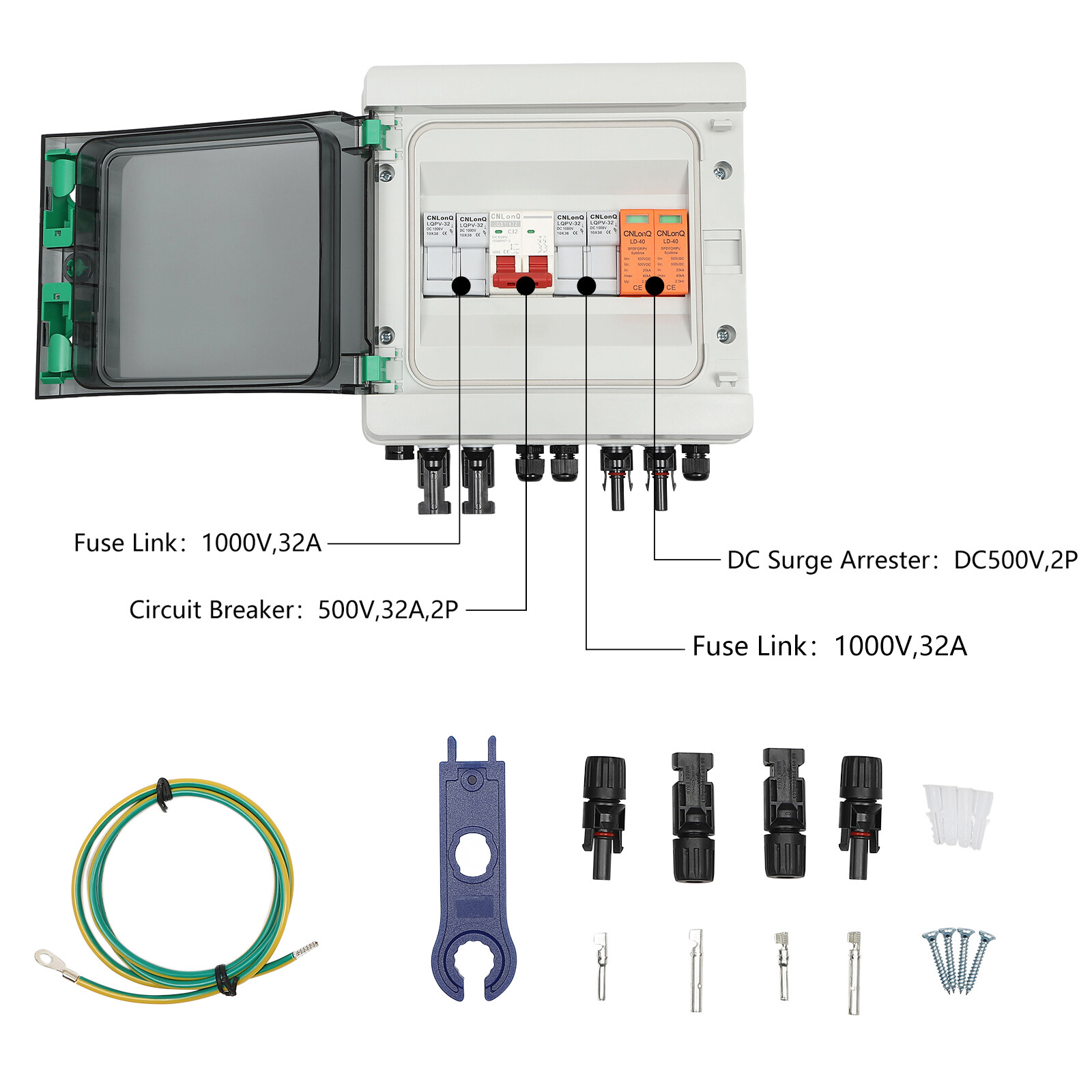 DC 500V / 1000V Solar PV Combiner Box 2 Strings Circuit Breaker For Solar Panel
