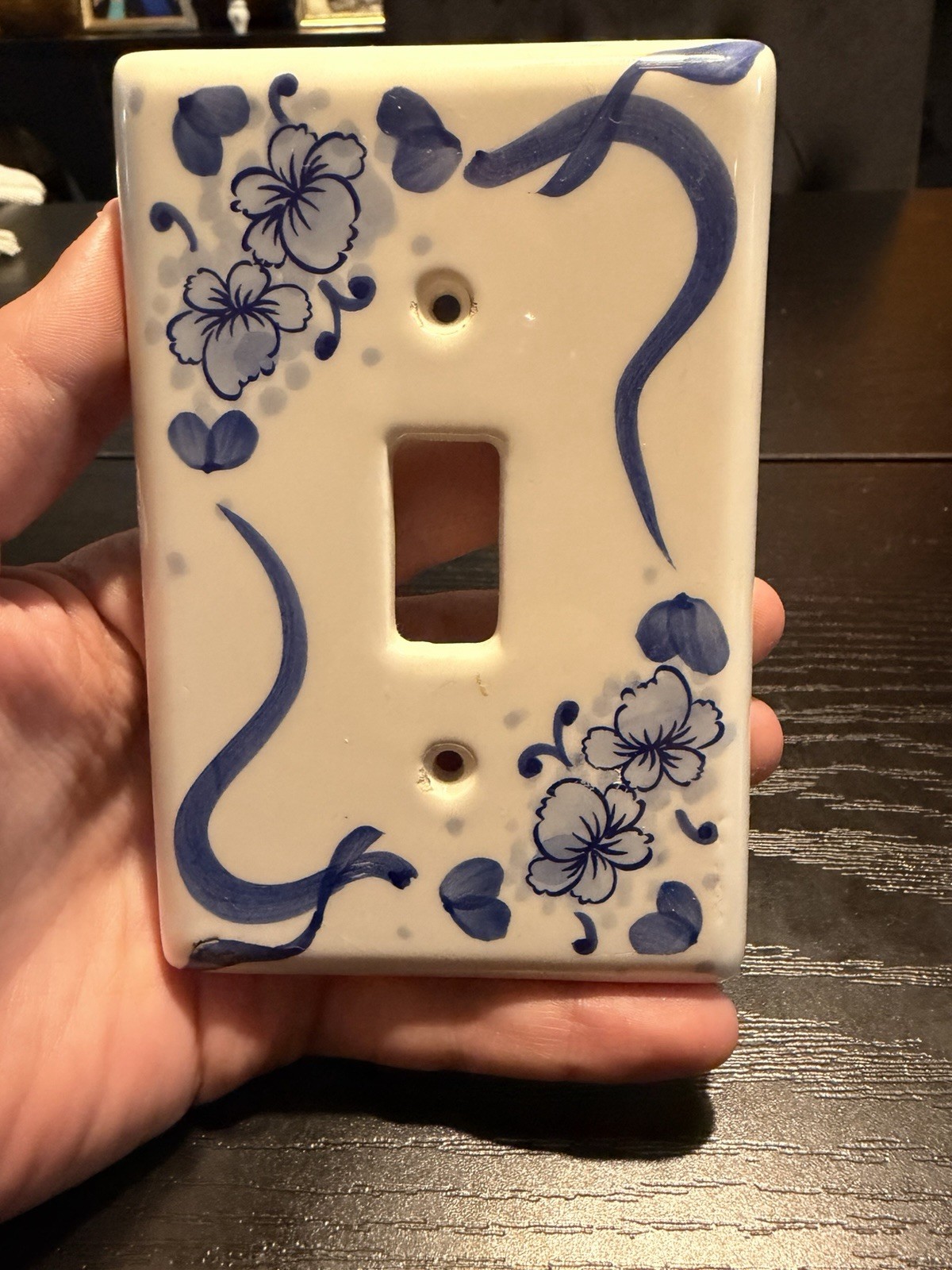 Vintage Blue & White Floral Glossy Ceramic Light Switch Wall Plate Cover