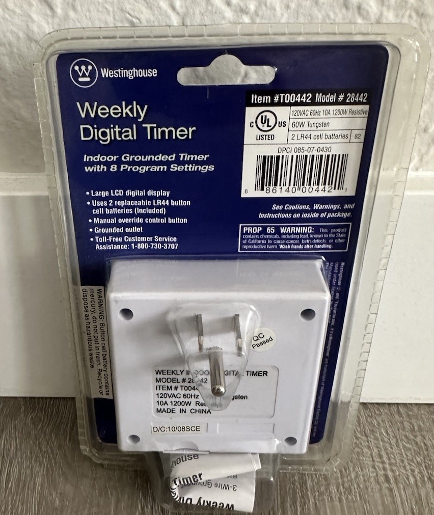 Westinghouse Weekly Digital Indoor Grounded Timer 8 Program Setting T00442 NEW