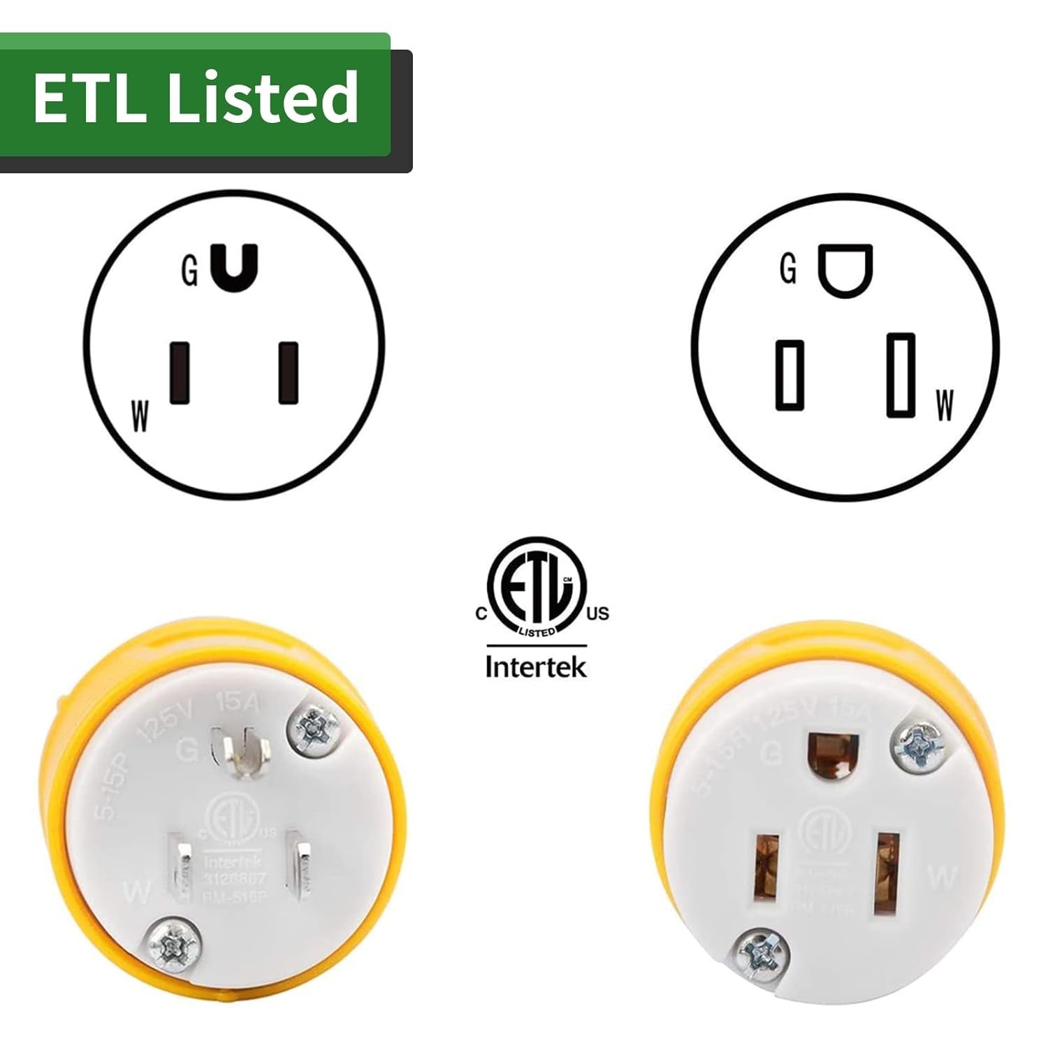 Extension Cord Ends Male and Female Plug, 15 Amp 125 Volt Heavy Duty Replacement