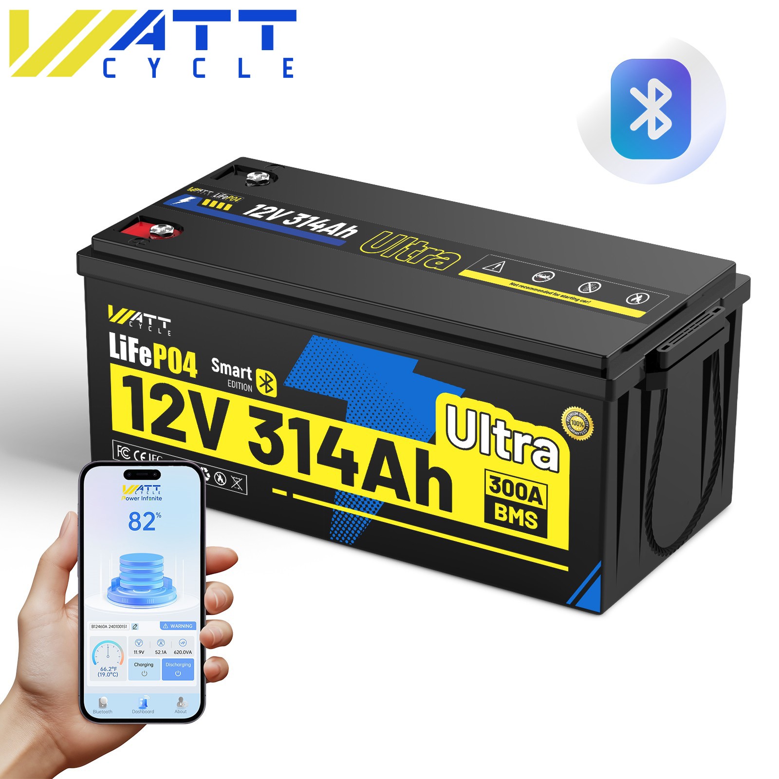 WattCycle 12V 50AH 100Ah 200Ah 300Ah Lithium Battery for RV Solar Trolling Motor