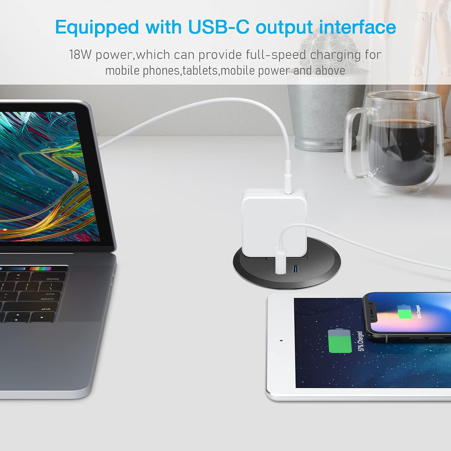 2 Inch Desk Power Grommet Outlet, Recessed Power Outlet with 20W USB-C Fast Char